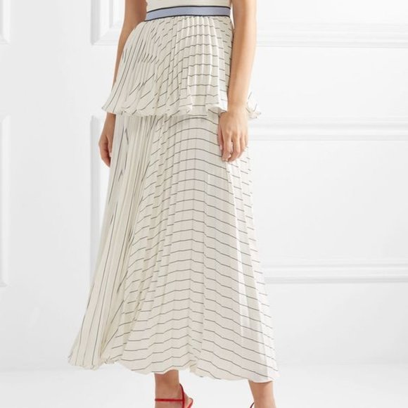 NWT In Box Self Portrait Pleated Stripe Flounce Maxi Strap Dress Blue Midband - Picture 11 of 11
